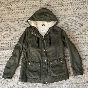 Army Green Sherpa Lined Jacket - Medium